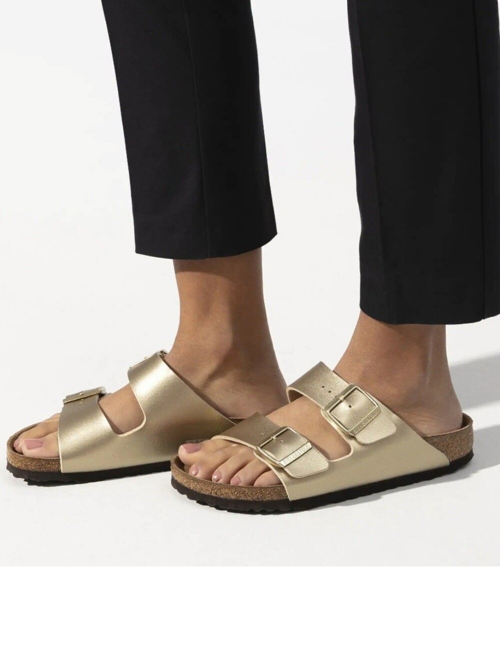 Birkenstock Women’s Arizona Metallic Gold Double-Buckle Slide Sandals